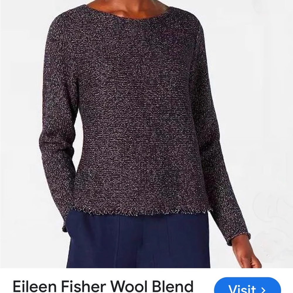 NWT New Eileen Fisher Wool Blend Long Sleeve Fringe Knit Top Sweater Sz Small